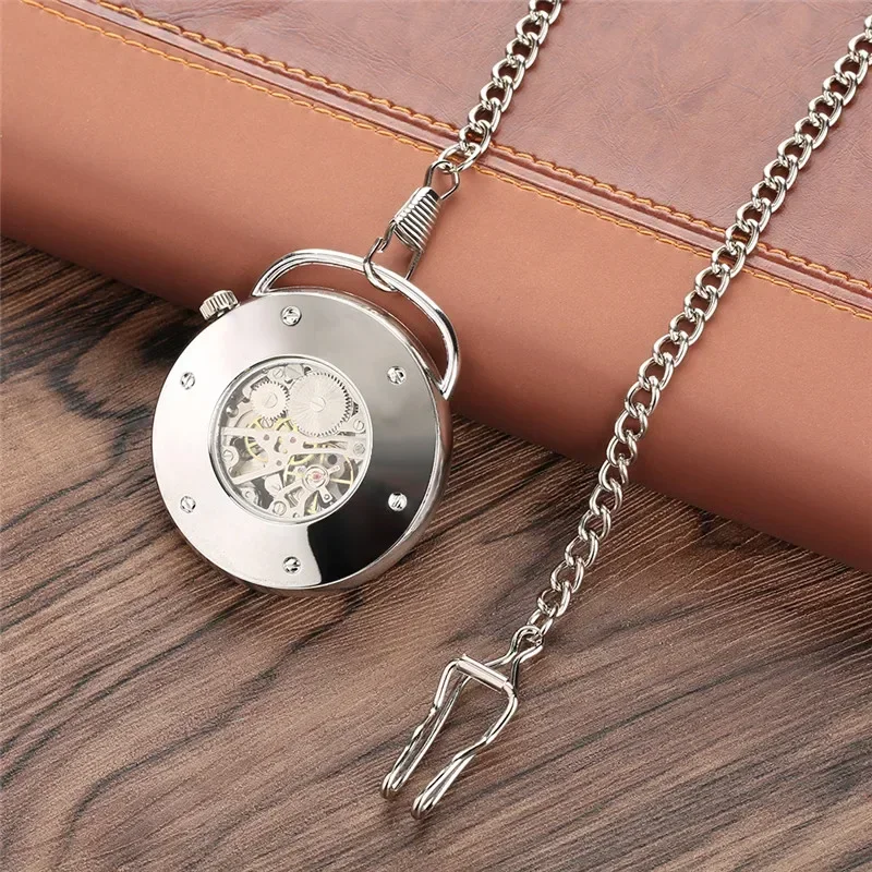 Steampunk Big Size Men Women Pocket Watch Skeleton Handwinding Mechanical Watches Roman Number Clock Pendant Chain Open Face