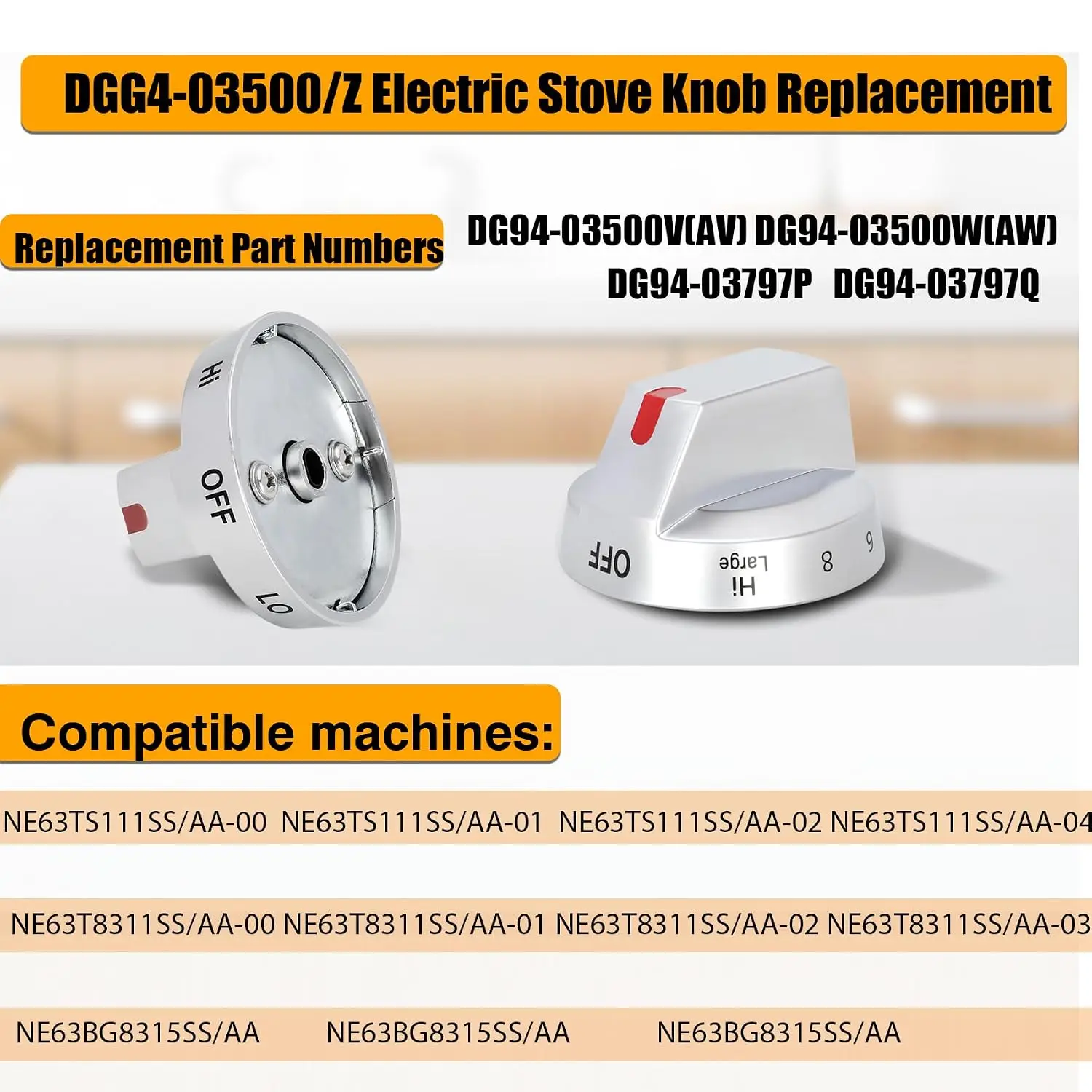 4 Pcs Dg94-03500A/Z Dg94-03797P Dg94-03797Q Metal Knobs for Samsung Electric Range Ne63T8111Ss/Aa Ne63T8311Ss/Aa Ne63Bg8315Ssaa for Samsung Electric Stove Knobs Better Than Oem