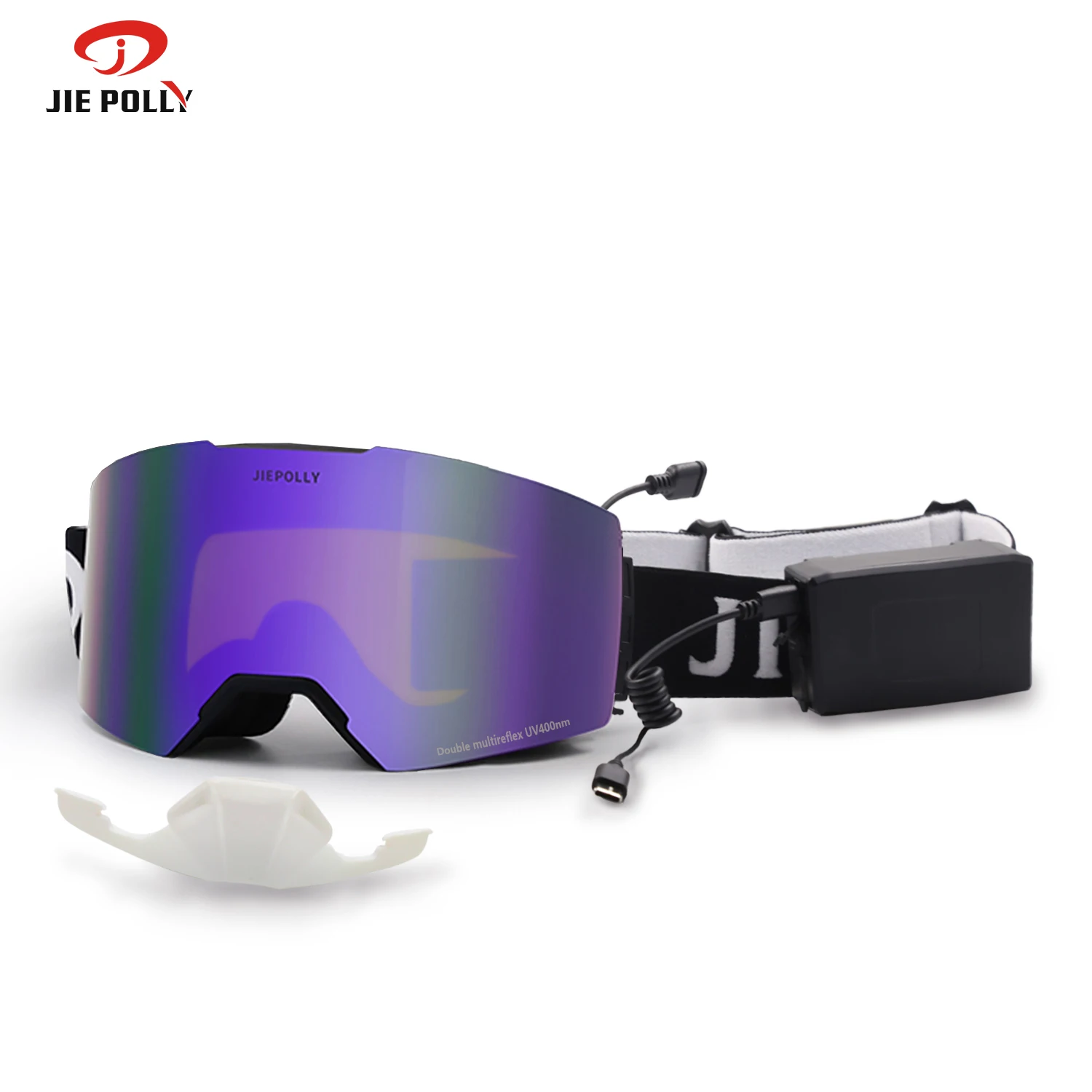

Лыжные очки Jiepolly с регулируемыми ремнями Лыжные очки с подогревом Защита от солнца и запотевания Очки с подогревом Очки для снега