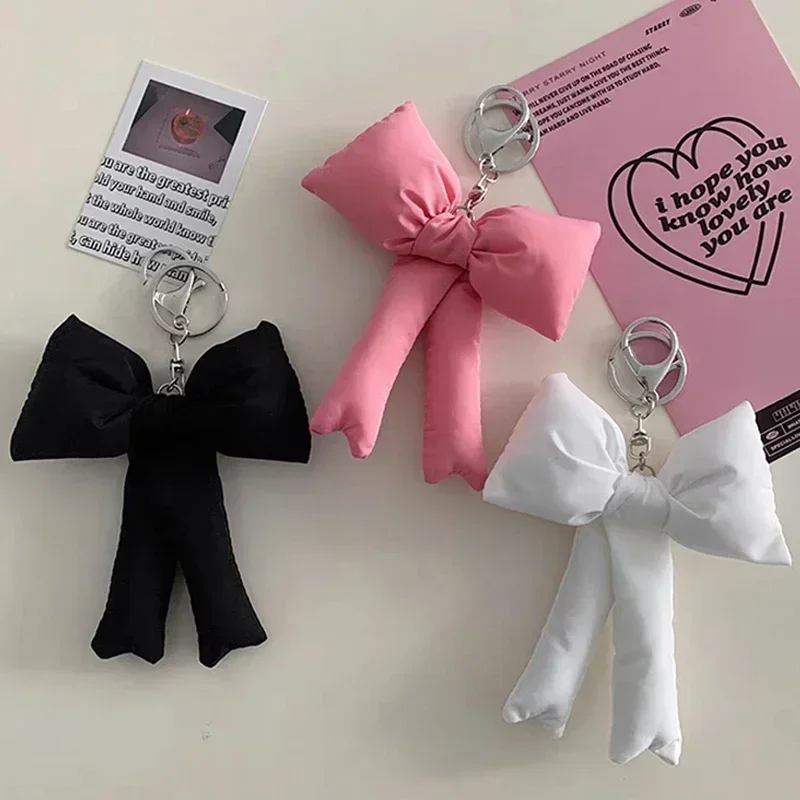 Cute Stuffed 3D Bow Key Ring Y2K Sponge Bowknot Keychain Charm Trendy Pink Bag Pendant Backpack Hanging Jewelry Decoration