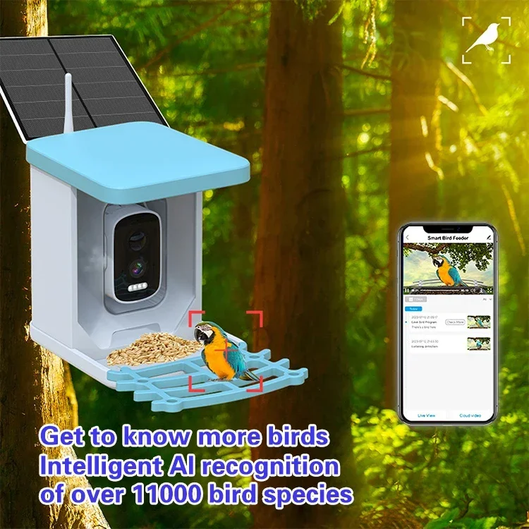 Smart Timed Feeder Solar Powered 1080P HD AI Identify mini bird feeder Waterproof with camera