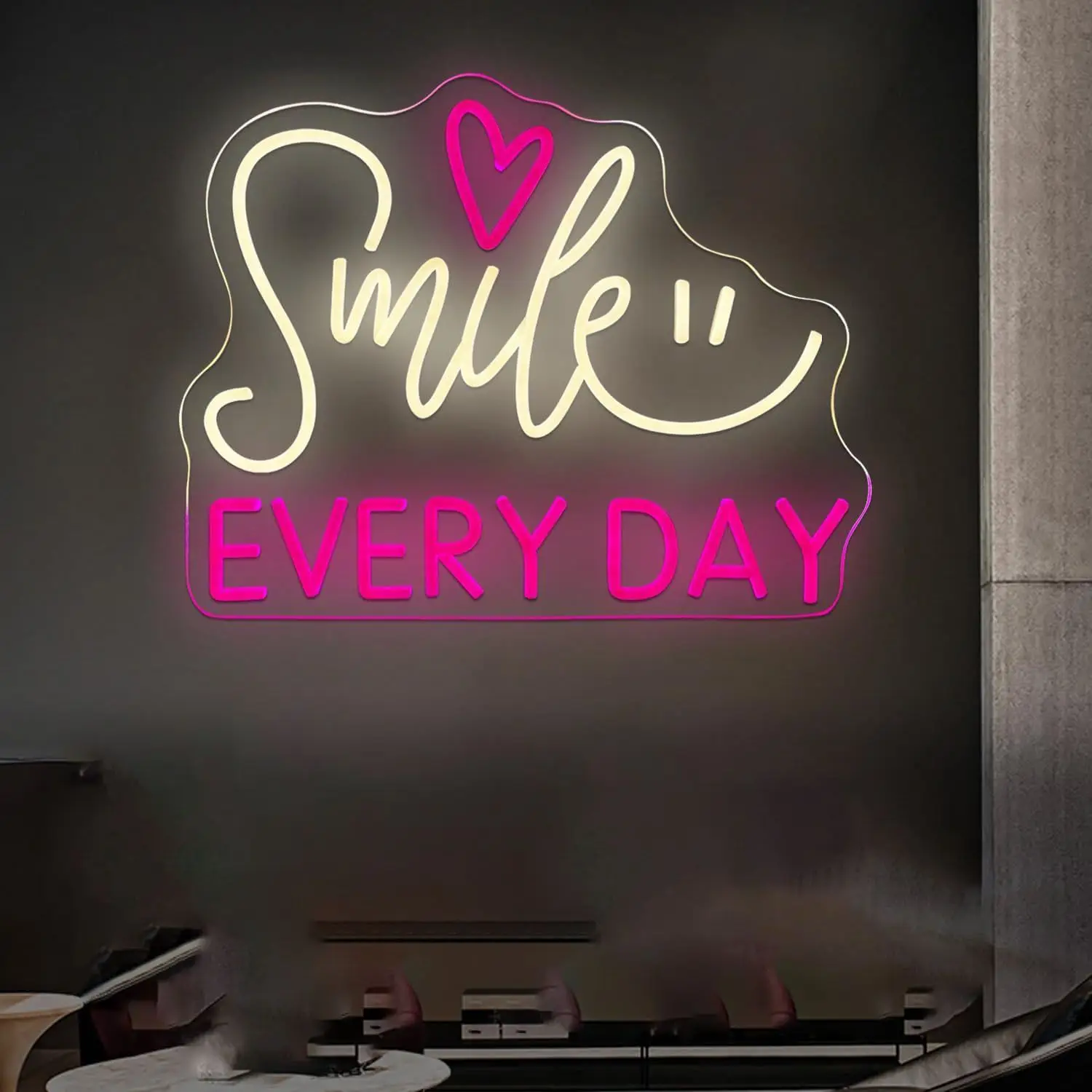 Letrero de neón con sonrisa todos los días, luz de neón LED regulable alimentada por USB para dormitorio, propuesta de boda y fiesta, decoración colgante de pared, regalos
