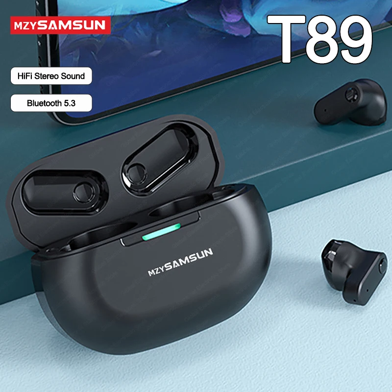 Wireless Earphones T89 TWS Bluetooth5.3 Headphones HiFi Stereo Sound Sports Earbuds Waterproof In Ear Headest Touch Control