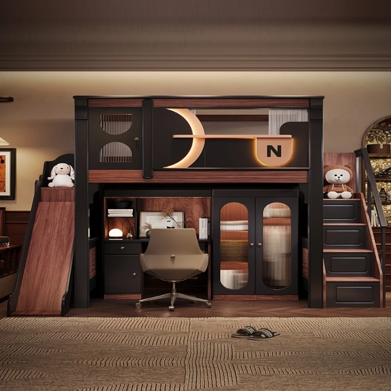 French medieval all solid wood children's bed on the bed, under the table, under the cabinet, wardrobe