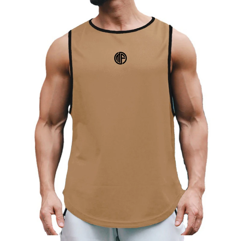 Summer Mens Tank Top Round Neck Mesh Sports Fitness Swimming Quick Dry Sleeveless Gym Workout weightlifting Training Shirt  Vest