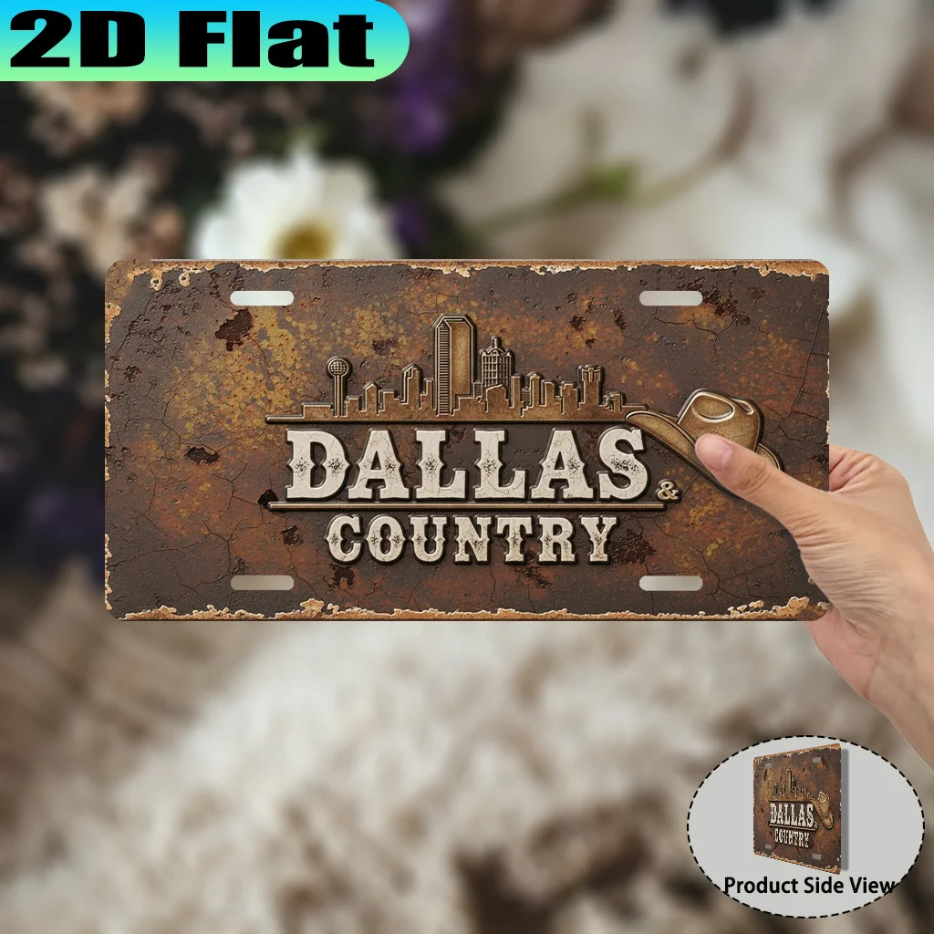 2D Flat,1pc, Dallas Country Vintage Aluminum Sign (12 X 6in), for Decorative Purposes Only, Country Music Festival Gift,Bro Gift