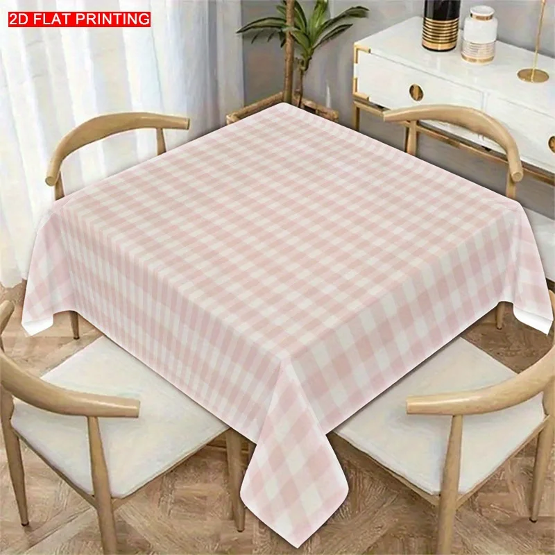 A soft, fashionable and attractive powder-white checkered tablecloth, machine washable and easy to clean.