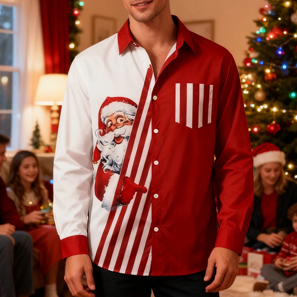 

Men's Christmas New Year Reindeer Turkey 3D Printed Lining Holiday Party Funny Pattern Shirt Men's Autumn and Winter New Casual