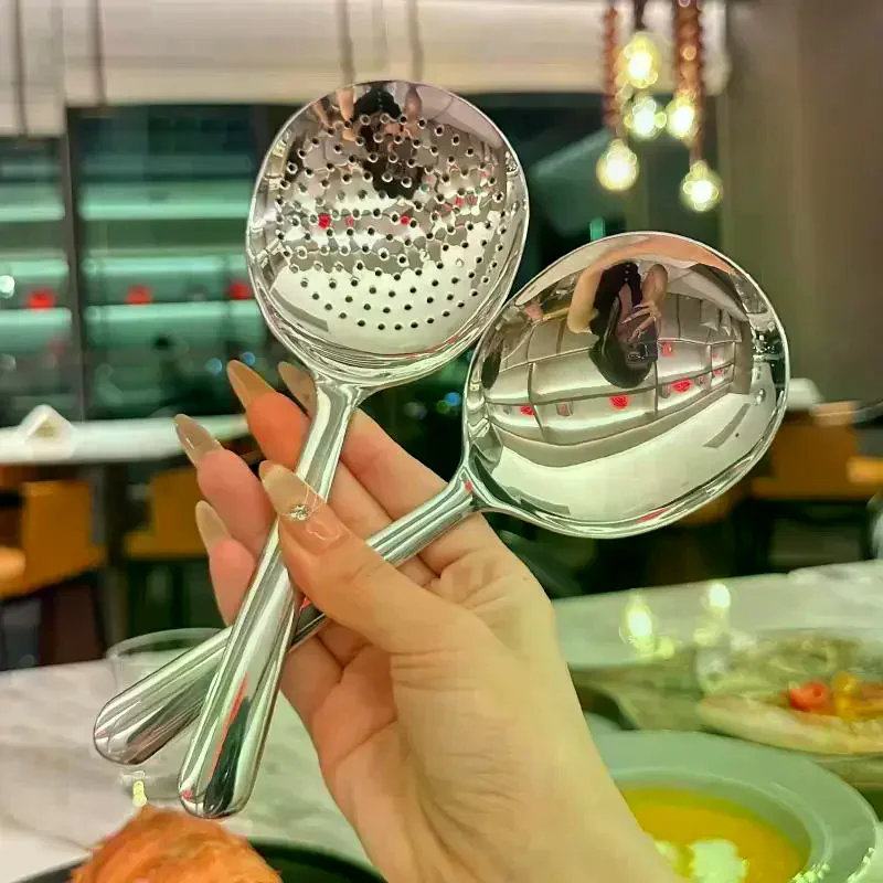Steel Serving Spoon Restaurant Public Use Filtering Soup Rice Ladle Large Size Silver Tone Kitchen Utensil Set Stainless