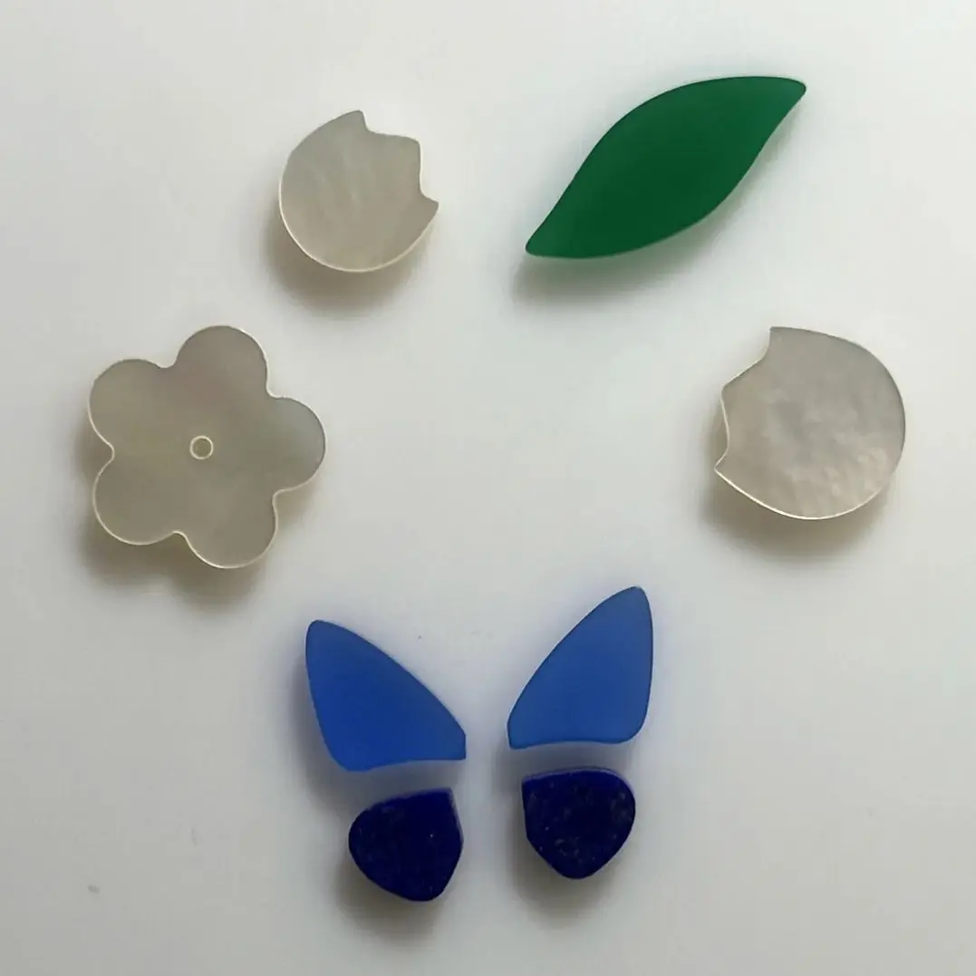 

New Design Four Leaf Clover Blue Agate White MOP Blue Lapis Stone Lucky Butterfly Bracelet Ring