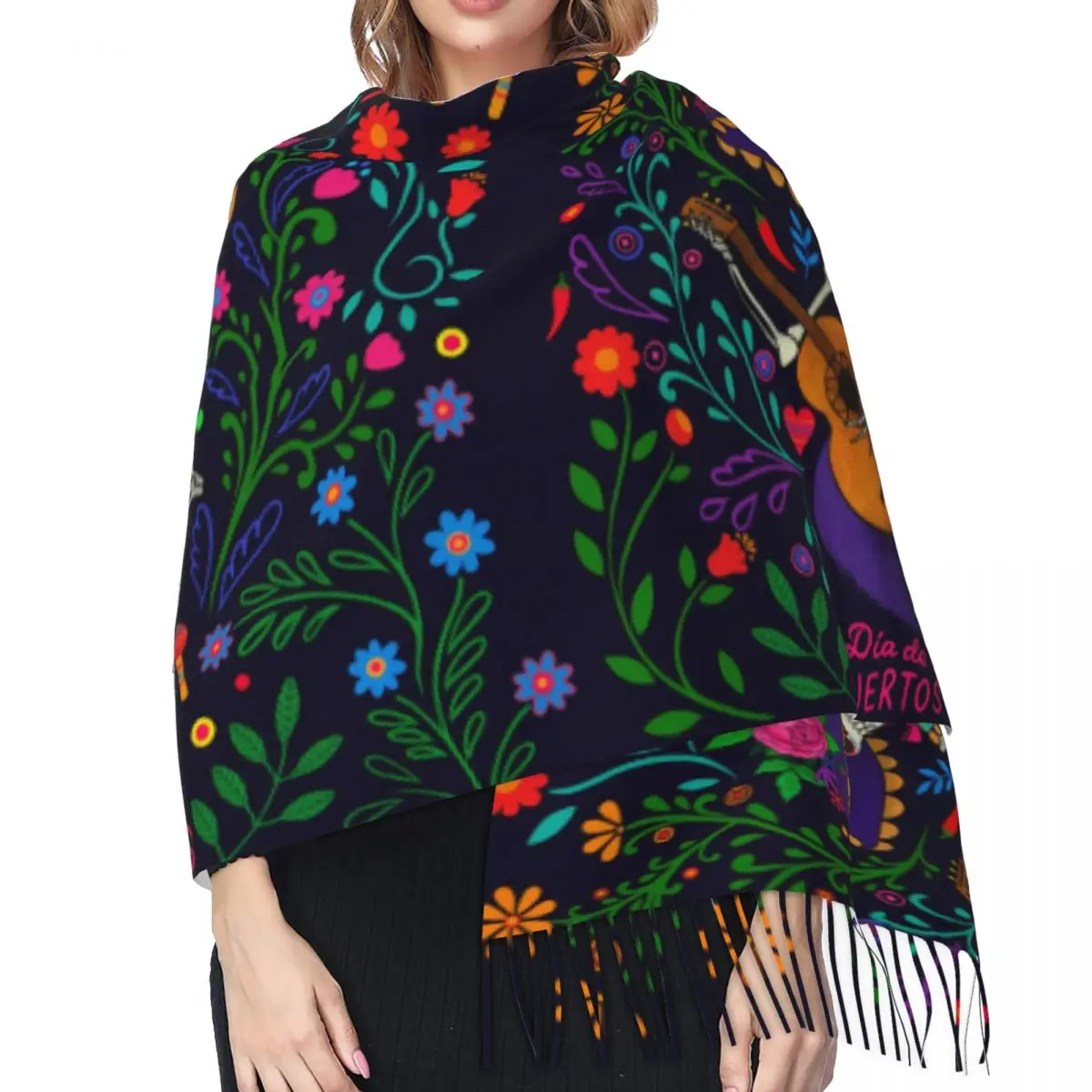 

Skeletons With Roses Day Of The Dead Womens Warm Winter Infinity Scarves Set Blanket Scarf Pure Color