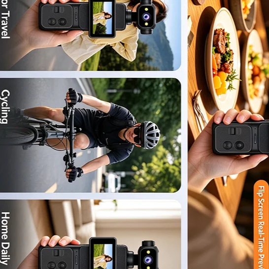 New Pocket Handheld Gimbal Action Camera With Screen Rotatable Wide Angle Lens Anti Shake WiFi Transfer Outdoor Video Recorder