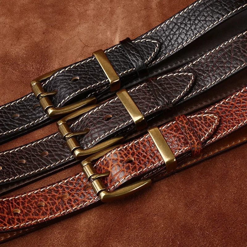 

Cowboy Style Exquisite Embossing 5mm Thickness Buffalo Leather Belt With Brass Buckle Fashion Cowhide Jean Belt 38mm Width