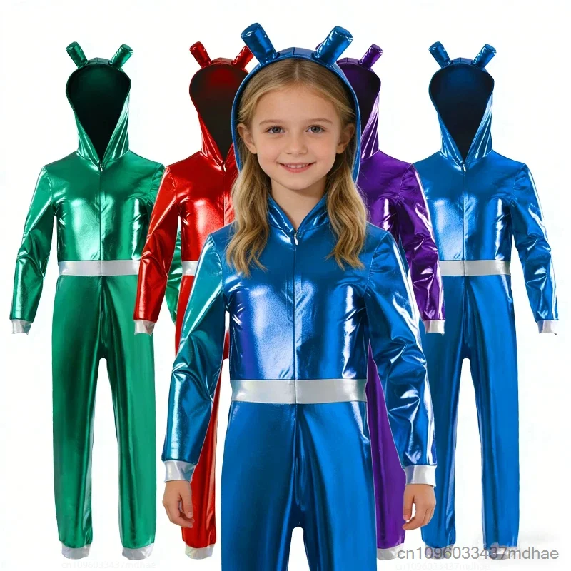 

Enfant Astronaut Alien Cosplay Costume Space Theme Party Hood Front Zipper Jumpsuit Jungen Mädchen World Book Day Stage Outfits