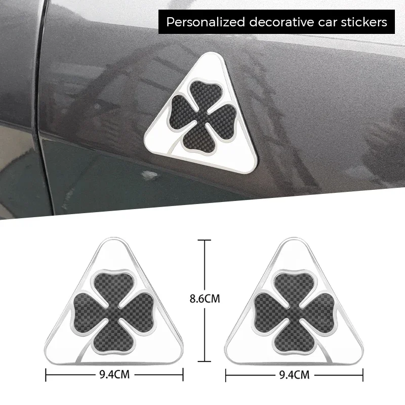 

1Pair Aluminum Fender Decoration Stickers Black Carbon Fiber Four Leafs Clover For Alfa Romoe Exterior Sticker Car Accessories