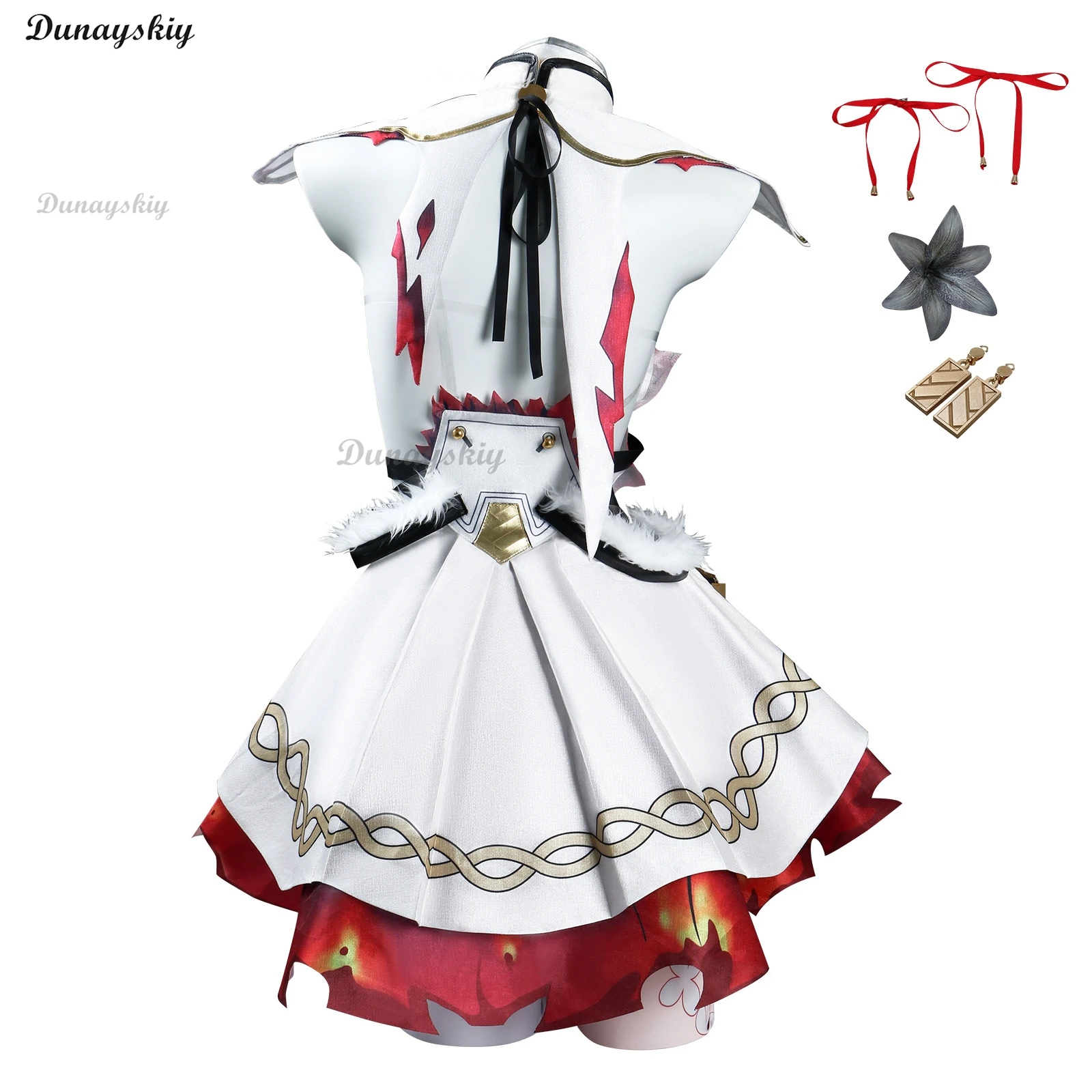 Wuthering Waves Camellya Costume Cosplay Parrucca Orecchini Abito Nero Shores Chun Vestito Bianco Doppio Coda di Cavallo Capelli Gioco Accessori
