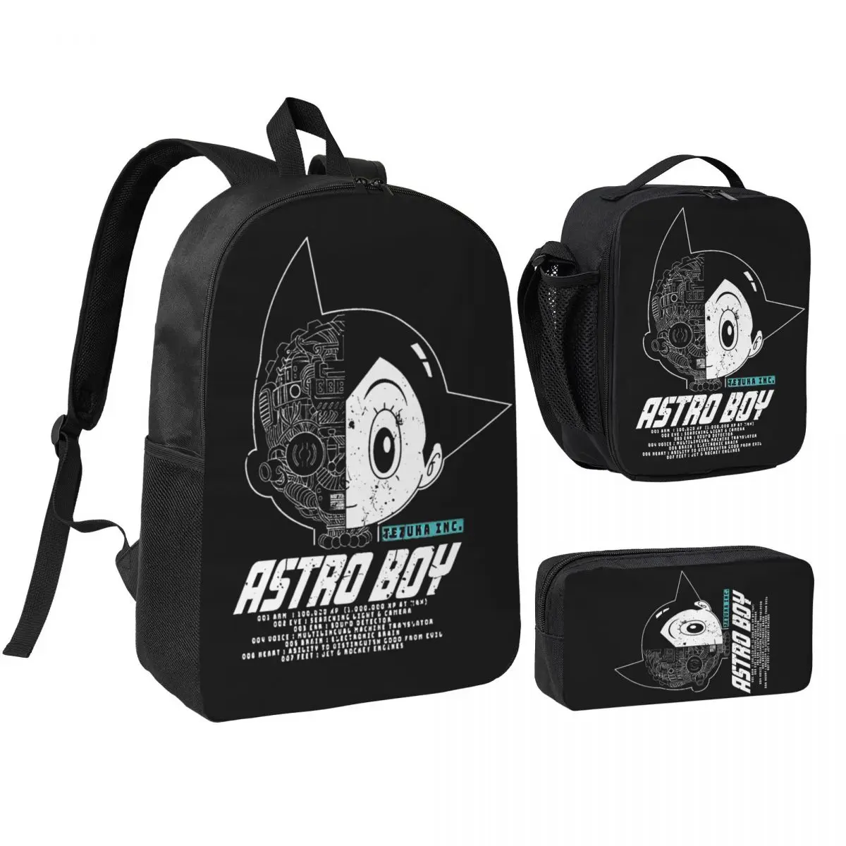 3pecs/set ASTRO BOY Mighty Atom Mecha Tech Backpack for Student Laptop Canvas Bags Lunch bag Pencil Case
