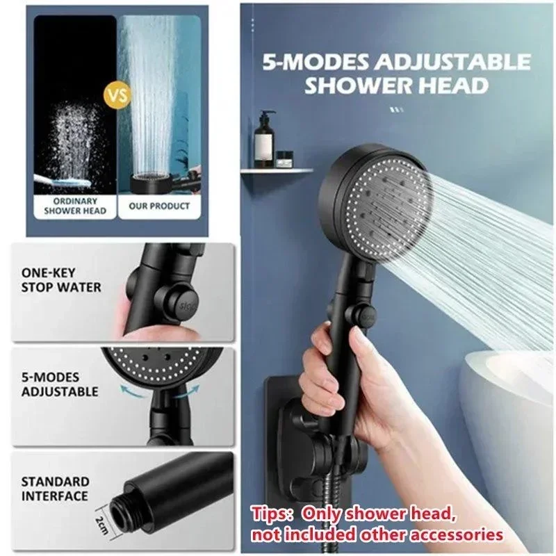 1PC/SET Shower Head 5 Mode Adjustable One-key Stop Water Saving Shower Heads