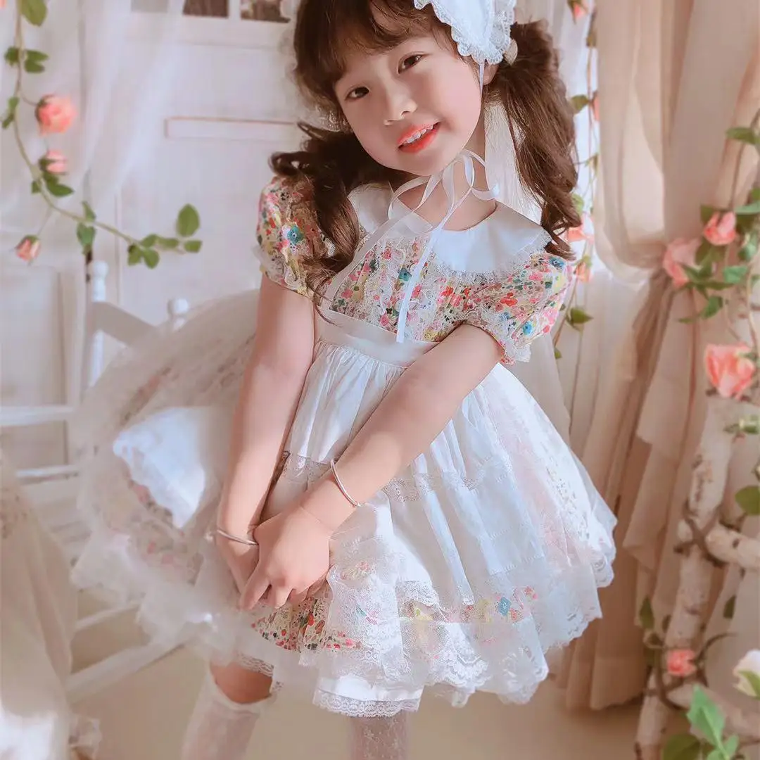 

Baby Girl Lolita Princess Dress Summer Spring Doll Collar Children Floral Puffy Birthday Party Sweet Children Tutu Maid Dresses