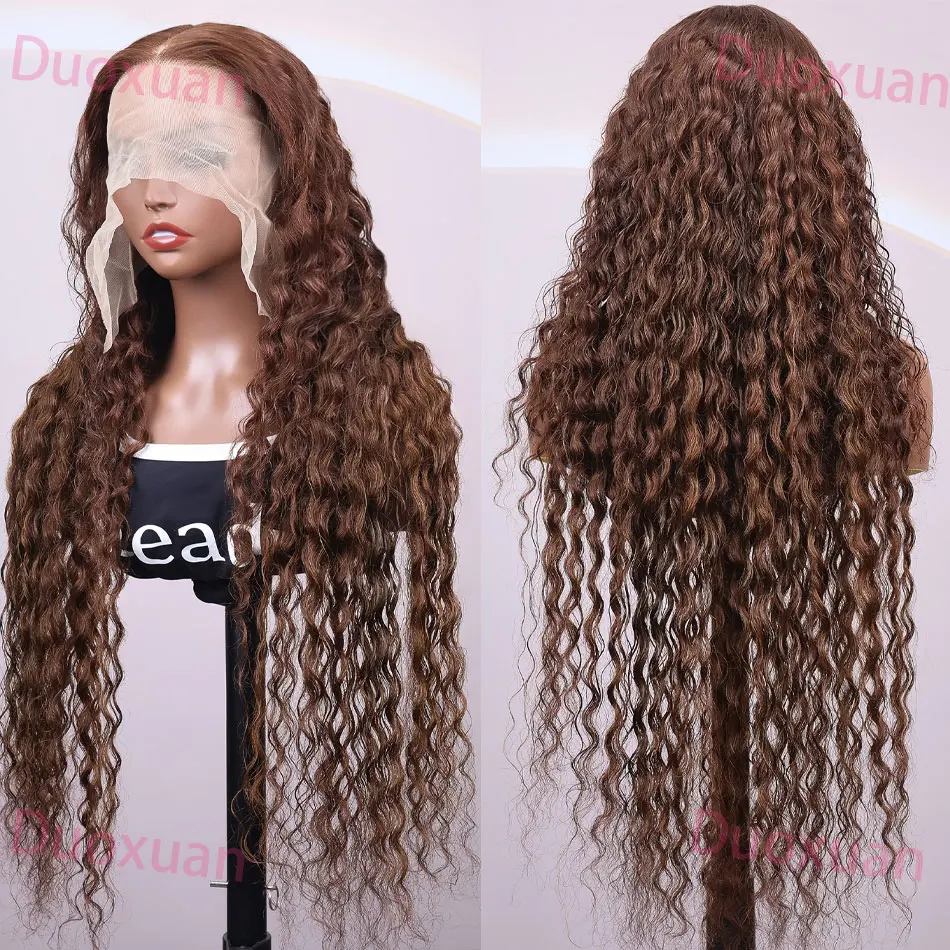 

38 inch Deep Wave Chocolate Brown Human Hair Wig 13x6 Hd Lace Frontal Wig 200% Density Water Wave Curly Brown Wig Human Hair