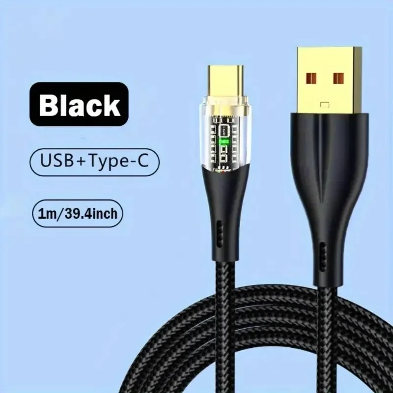 

Car 120W 1/2m Audio Speaker Data Cable USB to Type C Transparent Charging Cable In-vehicle Digital Product Charging Accessories