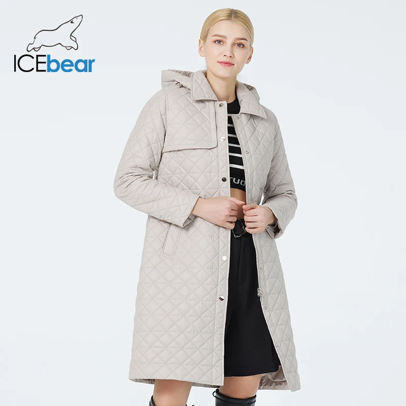 ICEbear 2023 Long Female Spring/Autumn Coat Elegant Slim Belt Thin Cotton Quilting Jacket For Women GWC3569I