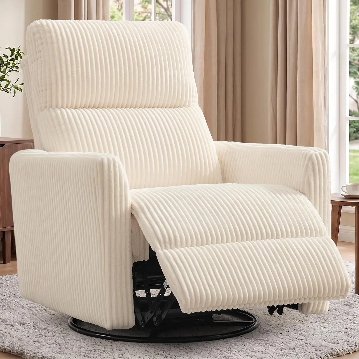 360° Swivel Glider Rocker Manual Recliner, High Back Corduroy Recliner with Curved Armrests, Nursery Rocking Reclining Chairs