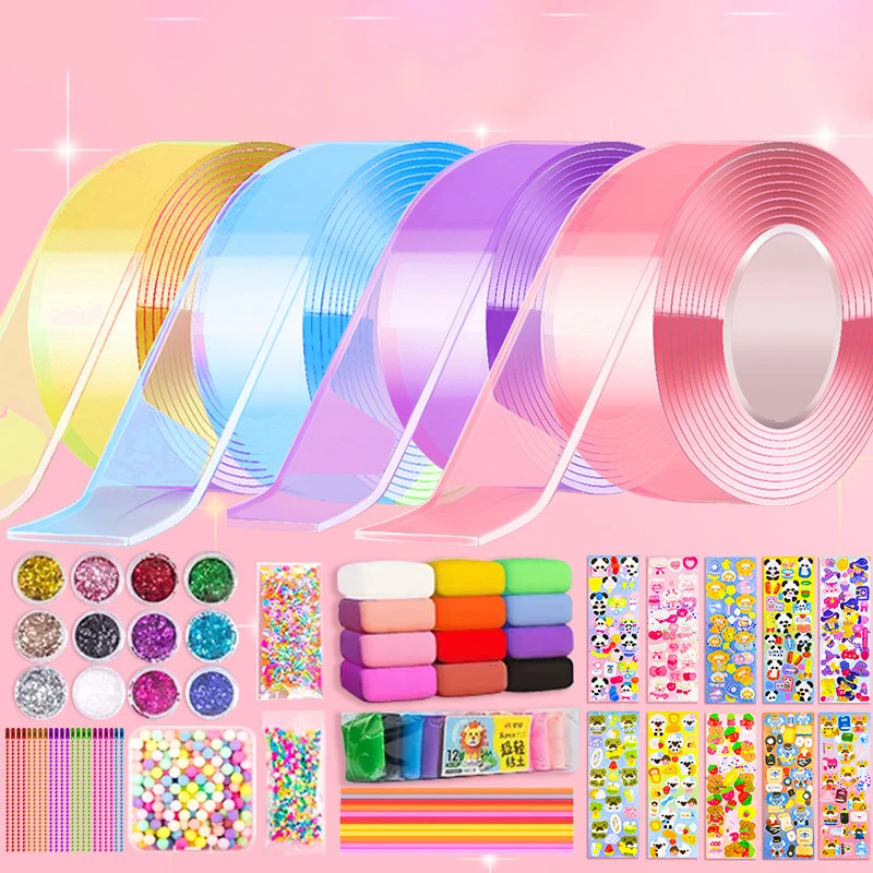 1 conjunto crianças presentes pet nano cola diy bolha de sopro nano cola dupla face fita pegajosa bola artesanato brinquedos