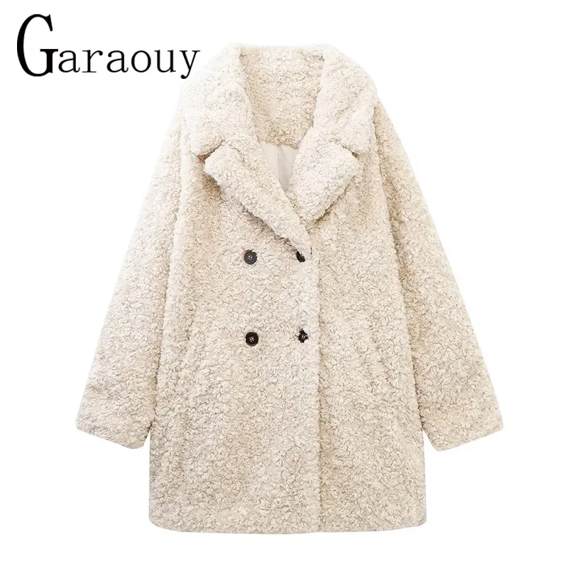 Garaouy Woman Winter Jackets Longer Lambswool Faux Fur Warm Coats Long Sleeve Female Thick Teddy Bear Casual Oversize Outwears