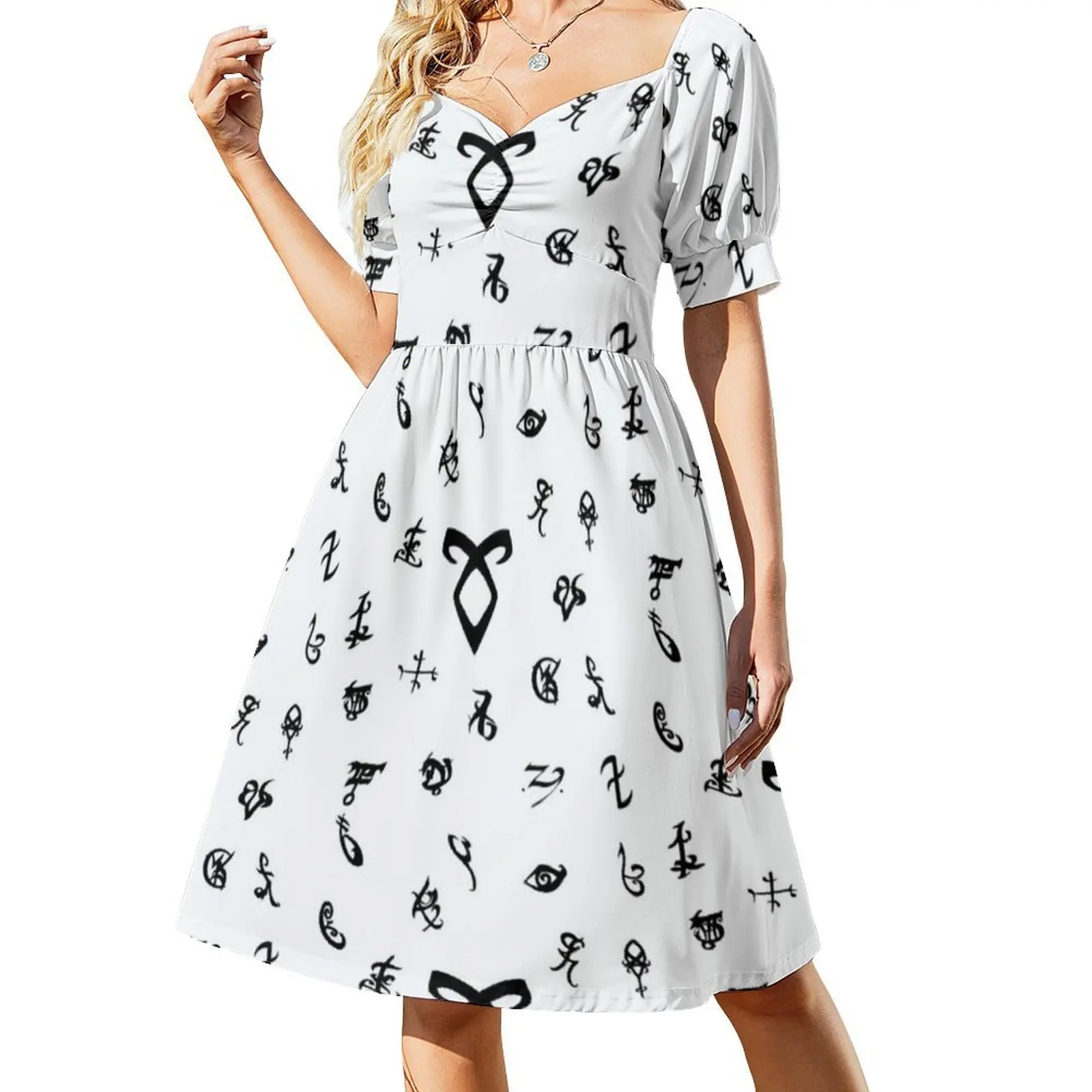 الرونية البوهيمي فستان بلا أكمام متعدد المطبوعات شاطئ عطلة فستان الحفلات Herondale الأجهزة الجهنمية مورتال الملابس النسائية #2