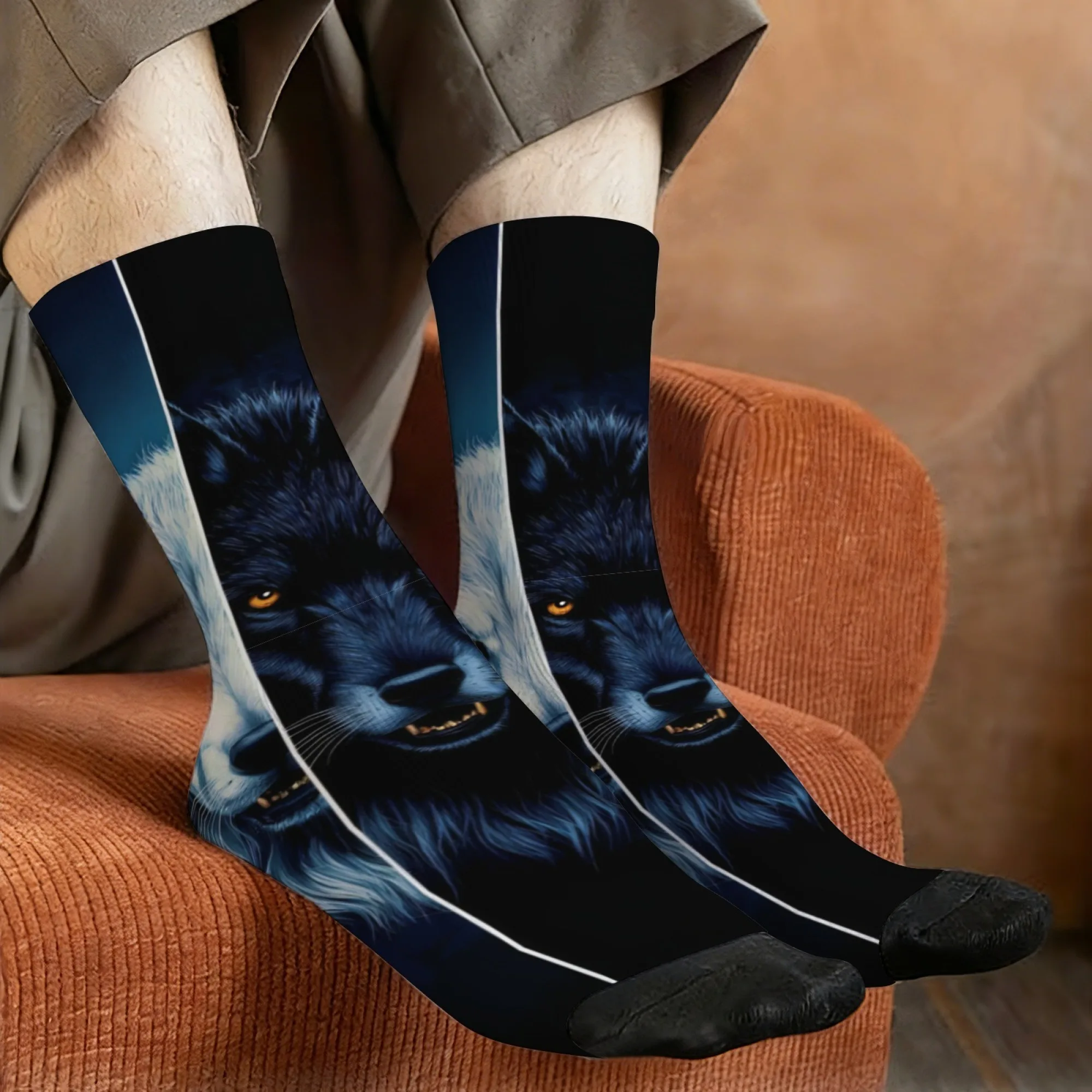 

Мужские носки в стиле Харадзюку: ретро, с изображением волка, повседневные, в стиле Wild Style, трендовые, удобные, дышащие, нескользящие, отличный подарок