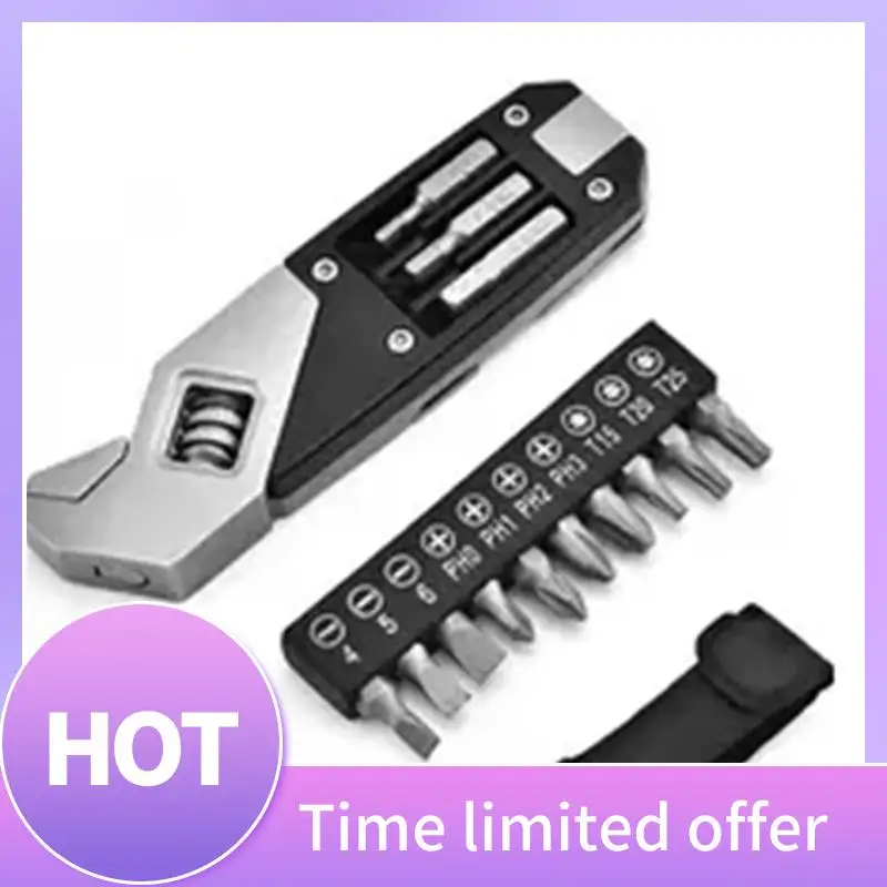 

B69C 17-In-1 Stainless Steel Adjustable Wrench Foldable Pocket Multi Tool Multifunctional Spanner Screwdriver Bits Kit Durable B