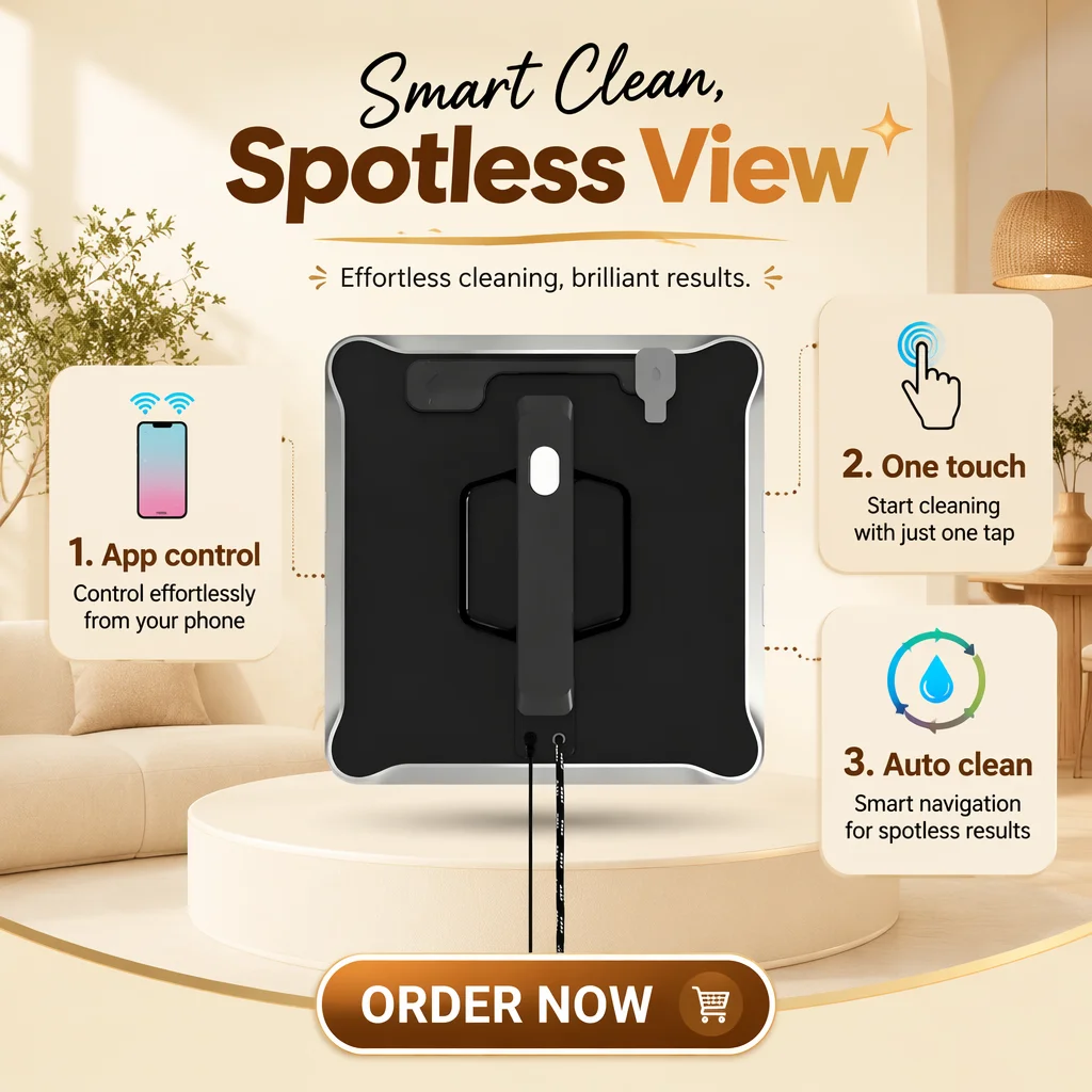 Electric Window Cleaning Robot Automatic Edge Detection Streak-Free Cleaning Brushless Motor Dual Tank Portable for Household