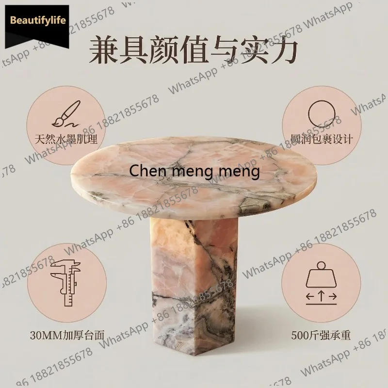 

D80 Pink Natural Jade Hexagon Base Countertop Villa Living Room Dining Modern Round Dining Table
