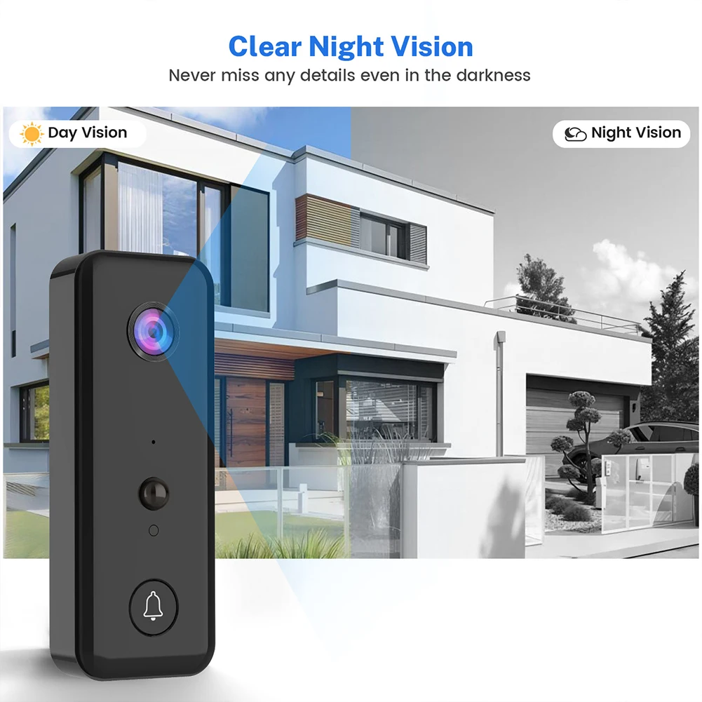 Wireless Doorbell Camera 2-Way 2.4G WiFi PIR Motion Detection Audio Wireless Door Bell HD Live Video Night Vision for Home