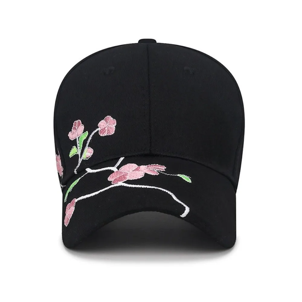 Fashion Peach Blossom Embroidery Baseball Caps Adjustable All Seasons Visor Cap Casual Peaked Cap Outdoor Sports