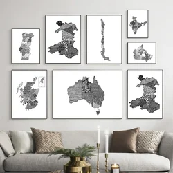 Minimalist Black White Chile Cities Maps Australia Portugal Modern Posters Prints Canvas Painting Picture Living Room Home Decor
