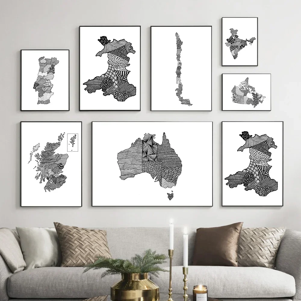 Minimalist Black White Chile Cities Maps Australia Portugal Modern Posters Prints Canvas Painting Picture Living Room Home Decor