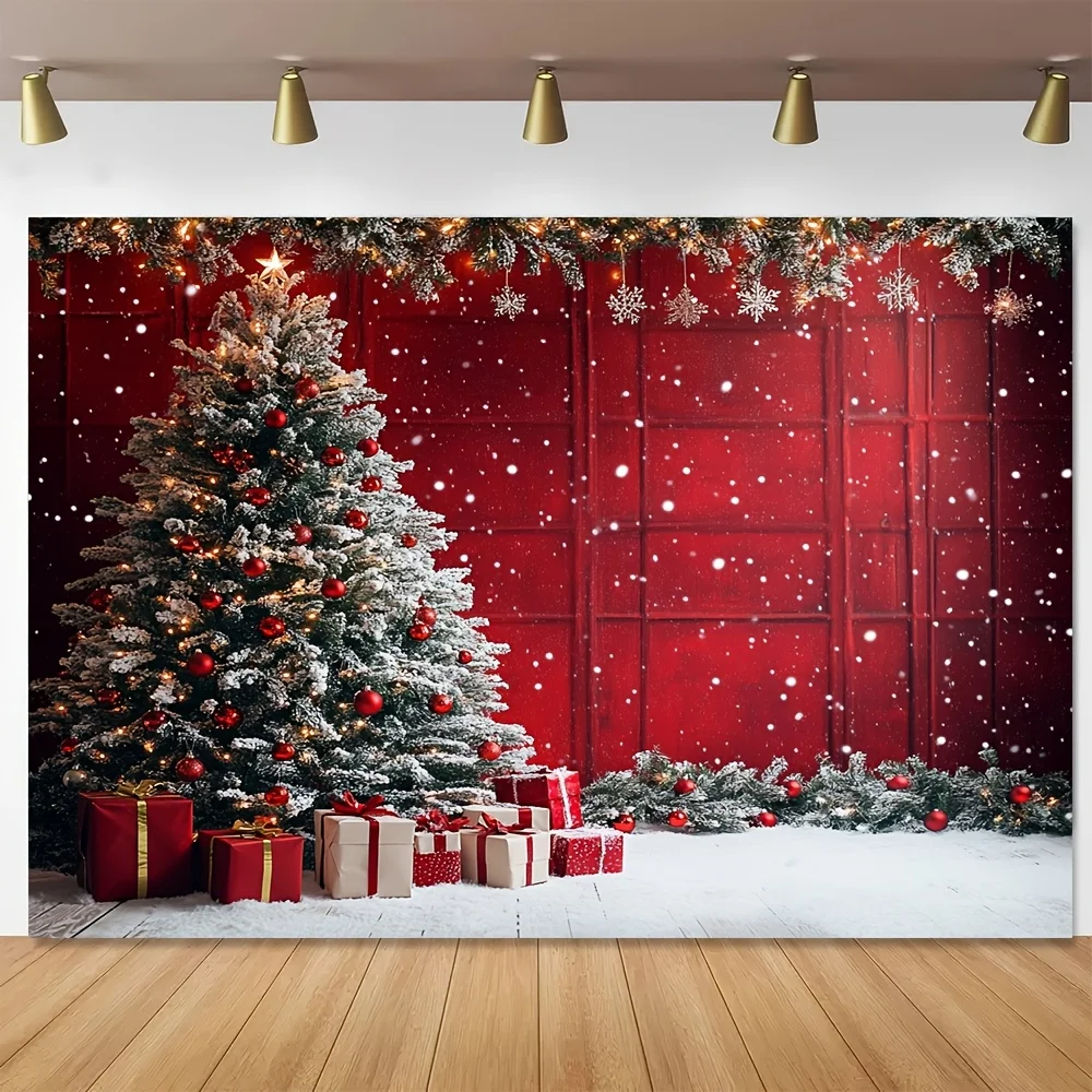 VIKAMA Red Gold Christmas Tree Tapestry Living Room Feature Wall Hanging Christmas Party Festive Atmosphere Room Decor