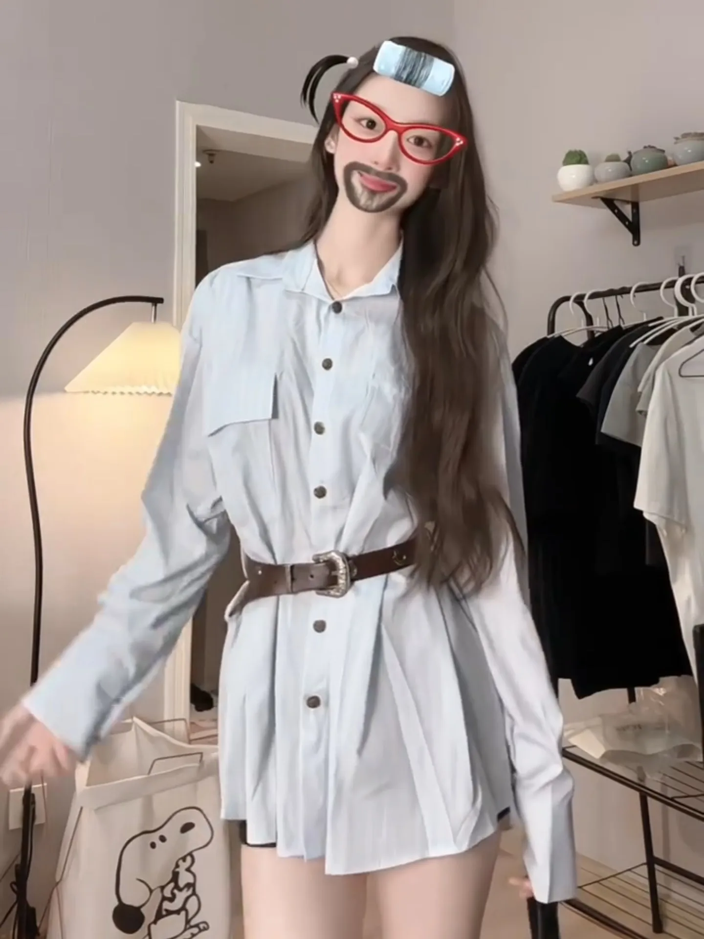 

Синяя полосатая женская весенняя верхняя одежда с воротником и поясом, средней длины, приталенная, во французском стиле, свободного кроя, с длинными рукавами