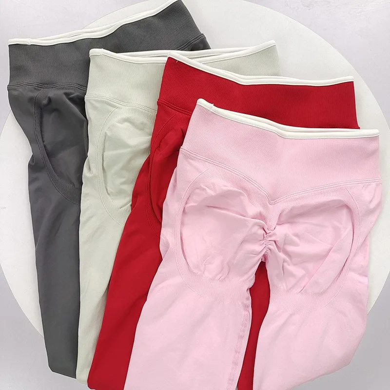 Nahtlose High-Rise-Leggings für Damen mit Pfirsich-Lifting-Effekt und Colorblock-Design – 4-Wege-Stretch, Bauchkontrolle für Fitness, Yoga & Laufen – Detail 1