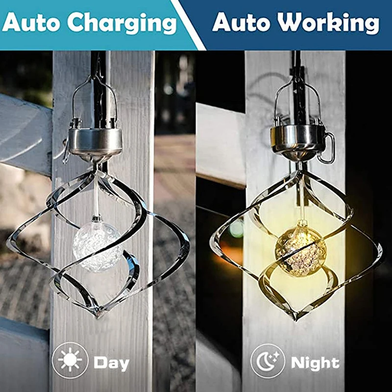 Solar Power Wind Spinner Chime LED Light Hanging Spinner Lamp Color Changing Saturn Spinner Light for Lawn Yard Garden Decor