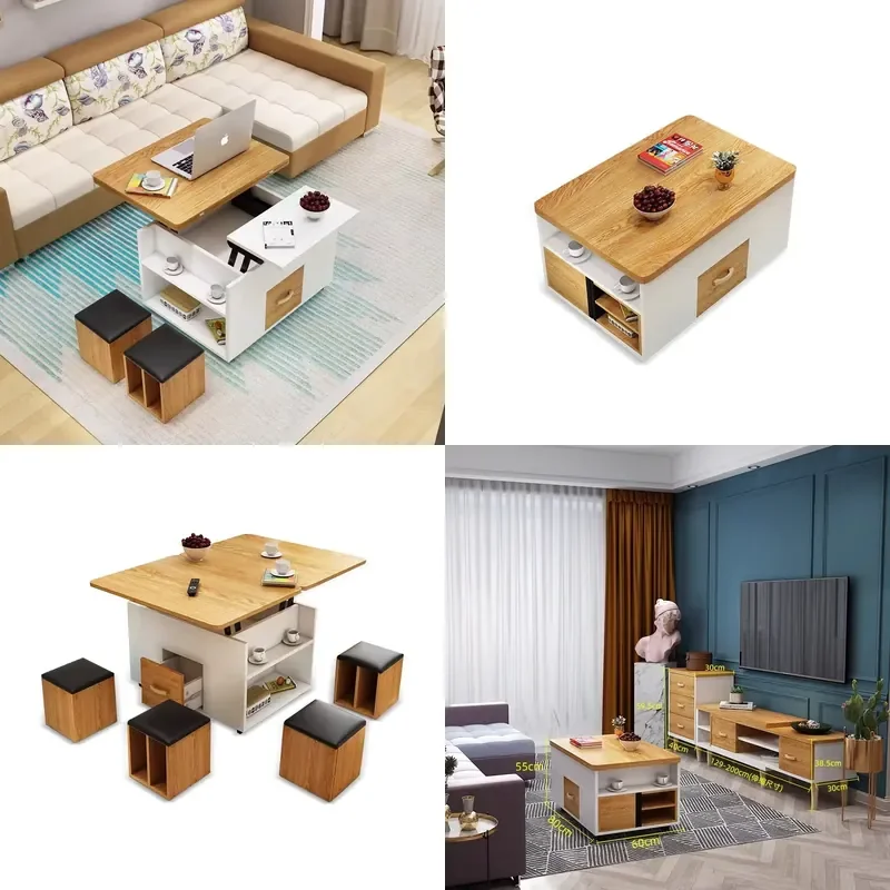 Mini 80cm Adjustable Folding Coffee and Dining Table Simple Modern Wooden Two-in-One Home Use for Small Apartment