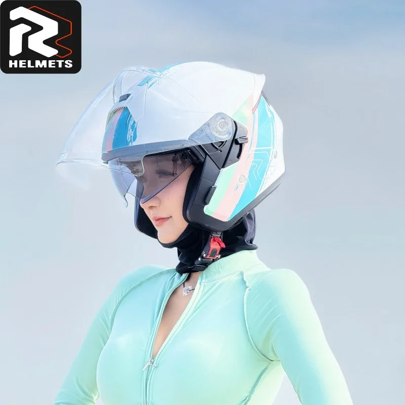 RR Men Women 3/4 Open Face Motorcycle Helmet All Season Street Riding DOT Certified Motorbike Protective Safety Helmet