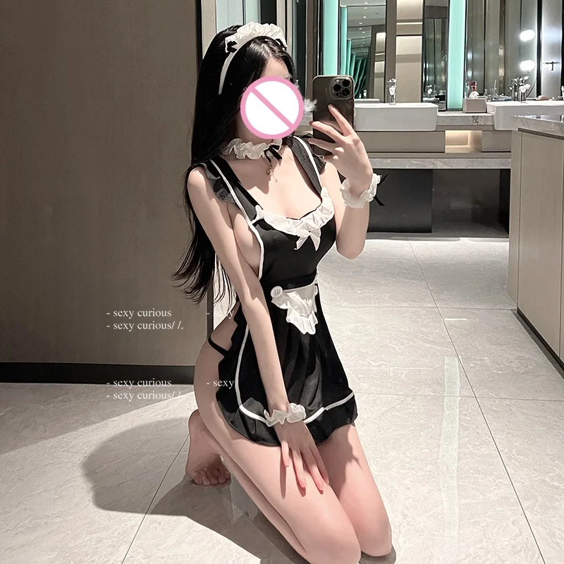 Sexy Lingerie hot Exotic Porn Women Cosplay Lolita Outfit Crotchless Underwear French Apron Maid Dress Uniform Erotic Costumes