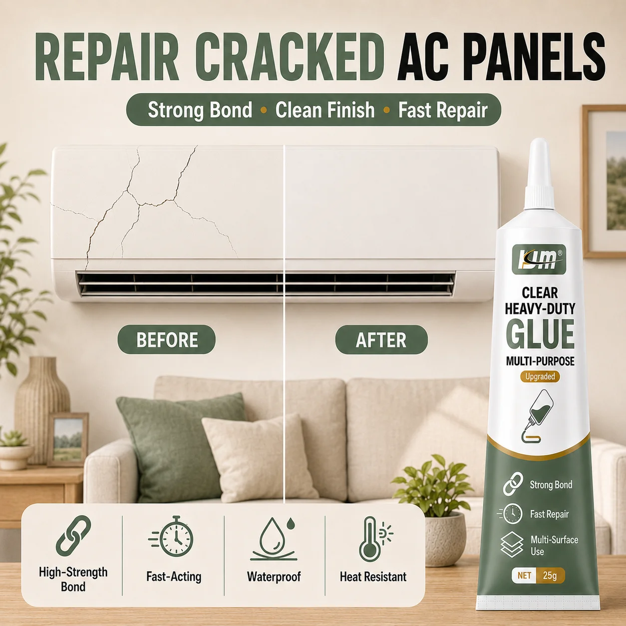 KJM Heavy-Duty Transparent Repair Adhesive Waterproof Heatproof Glue Fix Car Bumper Headlight Air Conditioner Plastic Cracks