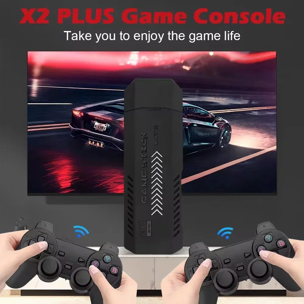 X2 Plus GD10 Pro 4K Game Stick New 3D HD 2.4G Retro Video Game Console Wireless Controller TV 50 Emulator For PS1/N64/DC 64G Gif