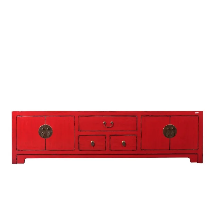 

Chinese solid wood long integrated TV cabinet living room modern simple furniture retro home bedroom low cabinet floor cabinet