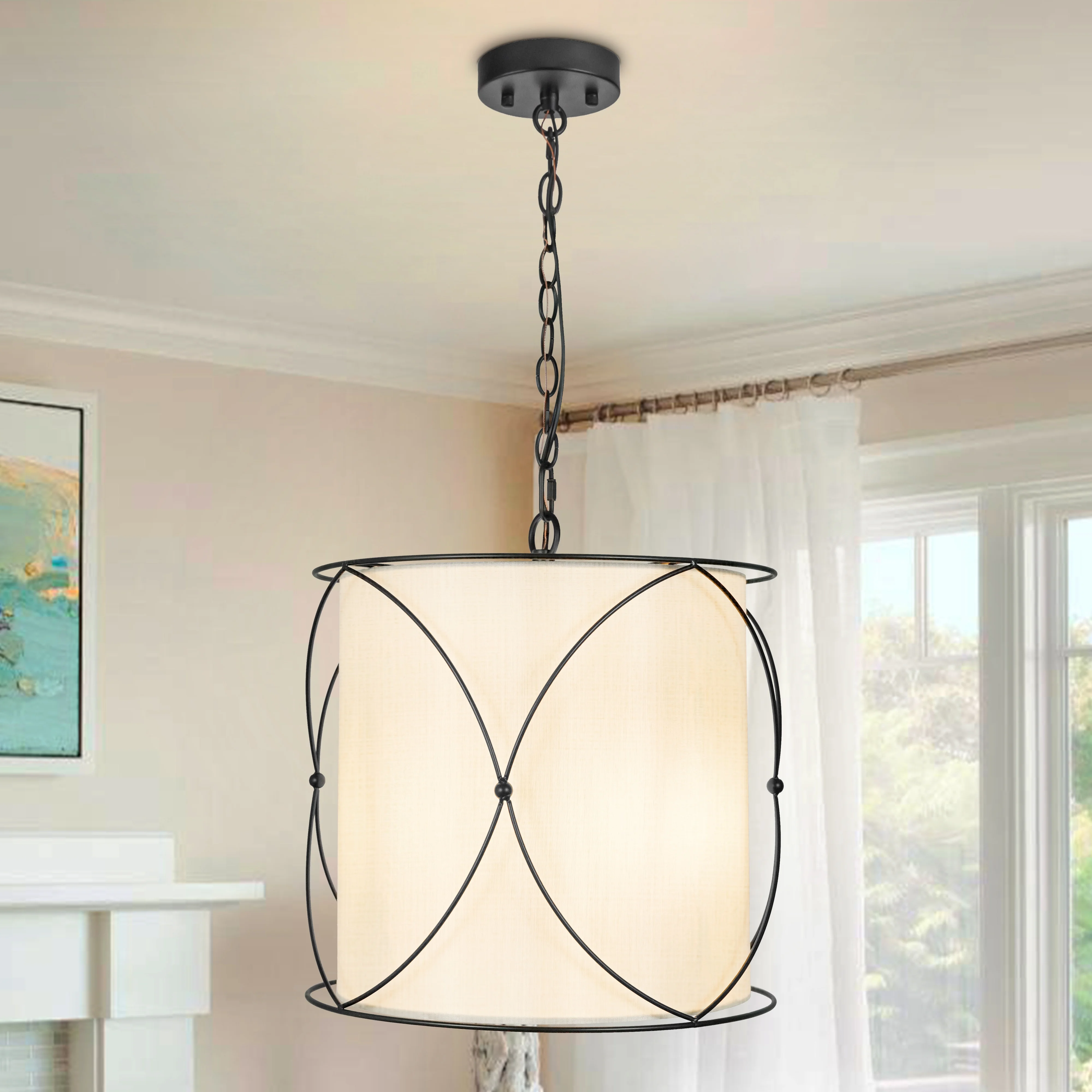 

3-световая барабанная люстра, современный барабанный светильник, регулируемые барабанные люстры для столовой, тканевый барабанный подвесной светильник