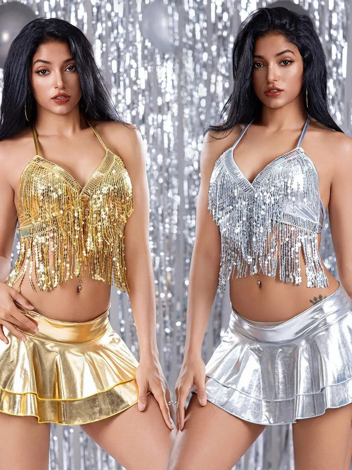 Bar Performance Skirt Set Costume New Women's Collar Stage Chic Sexy Hong Kong Style Lace Top Jazz Dance Fashion Skirt Set NUPS